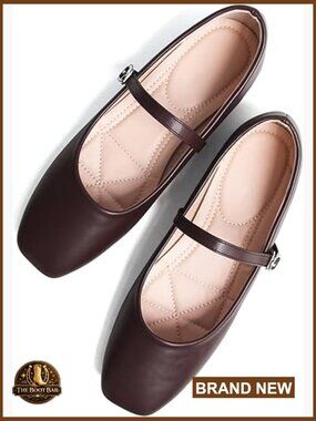 Leather Mary Jane Flats Square Toe Slip On Work Shoes Adjustable Buckle